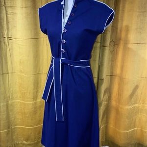 Vintage Navy & White Piped Dress